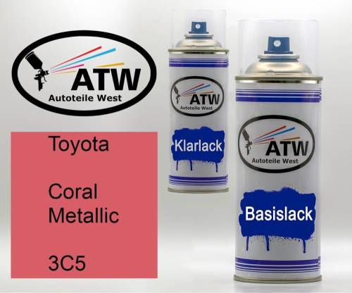 Toyota, Coral Metallic, 3C5: 400ml Sprühdose + 400ml Klarlack - Set, von ATW Autoteile West.